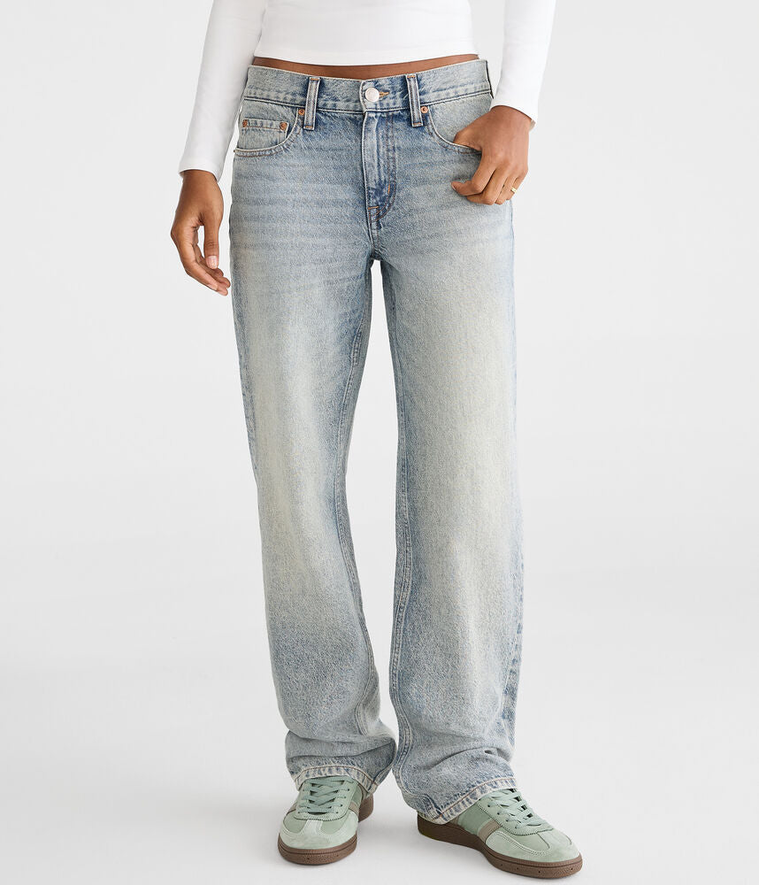 Low-Rise Baggy Straight-Leg Jeans - Medium Wash