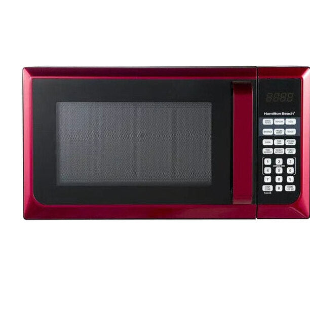 Hamilton Beach Microwave Oven 0.9 Cu. Ft., 900W, Red Stainless Steel
