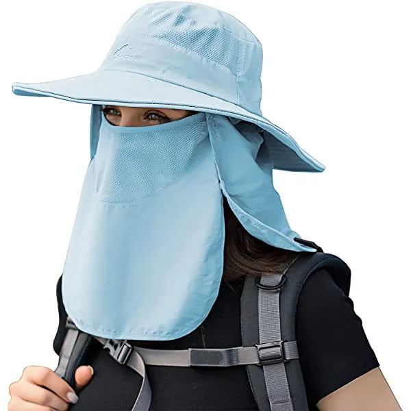 Upf 50+ Sun Fishing Hat For Men Women Wide Brim Hat With Detachable Face Cover & Neck Flap Khaki