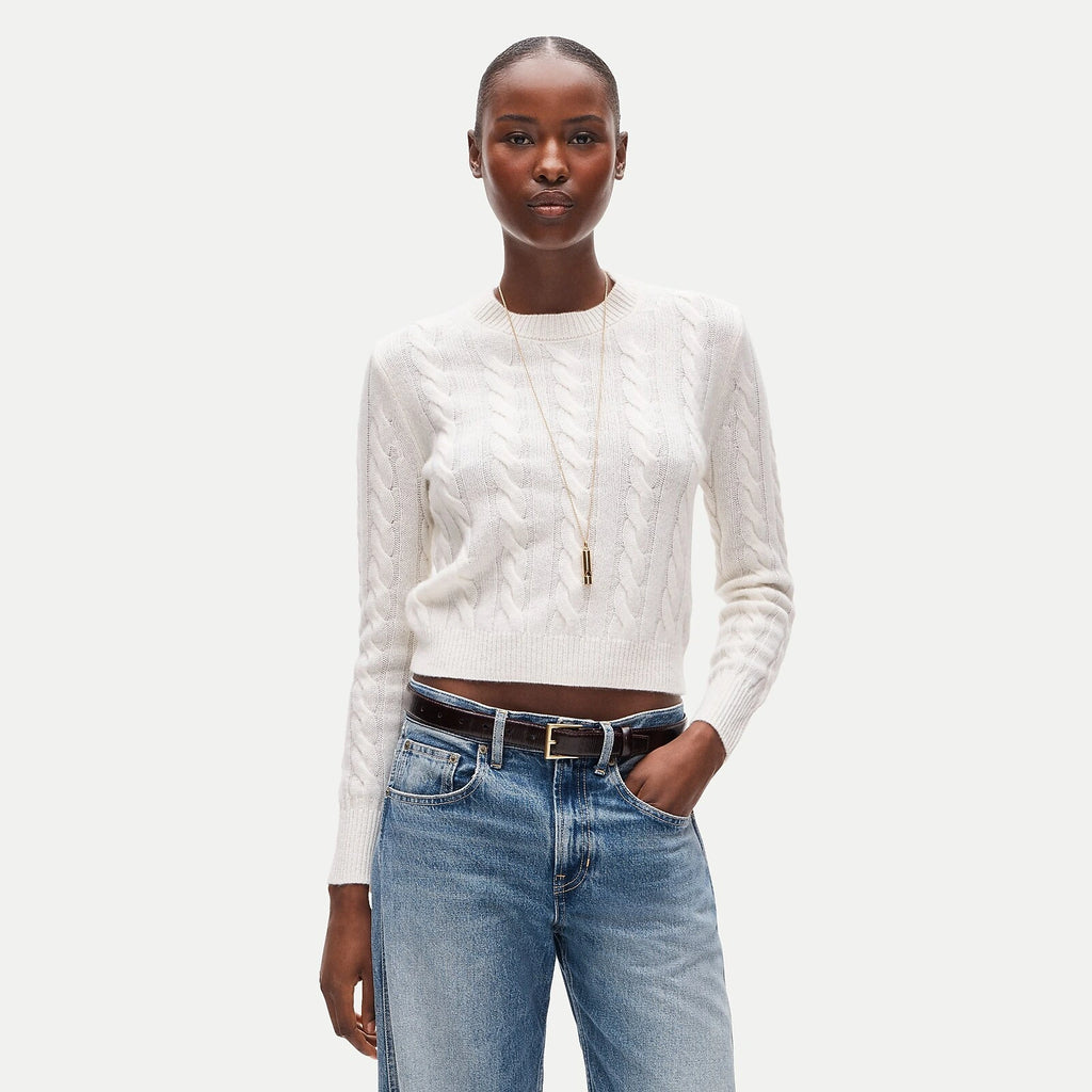 Women's Cable-Knit Cashmere Crewneck Sweater - Navy