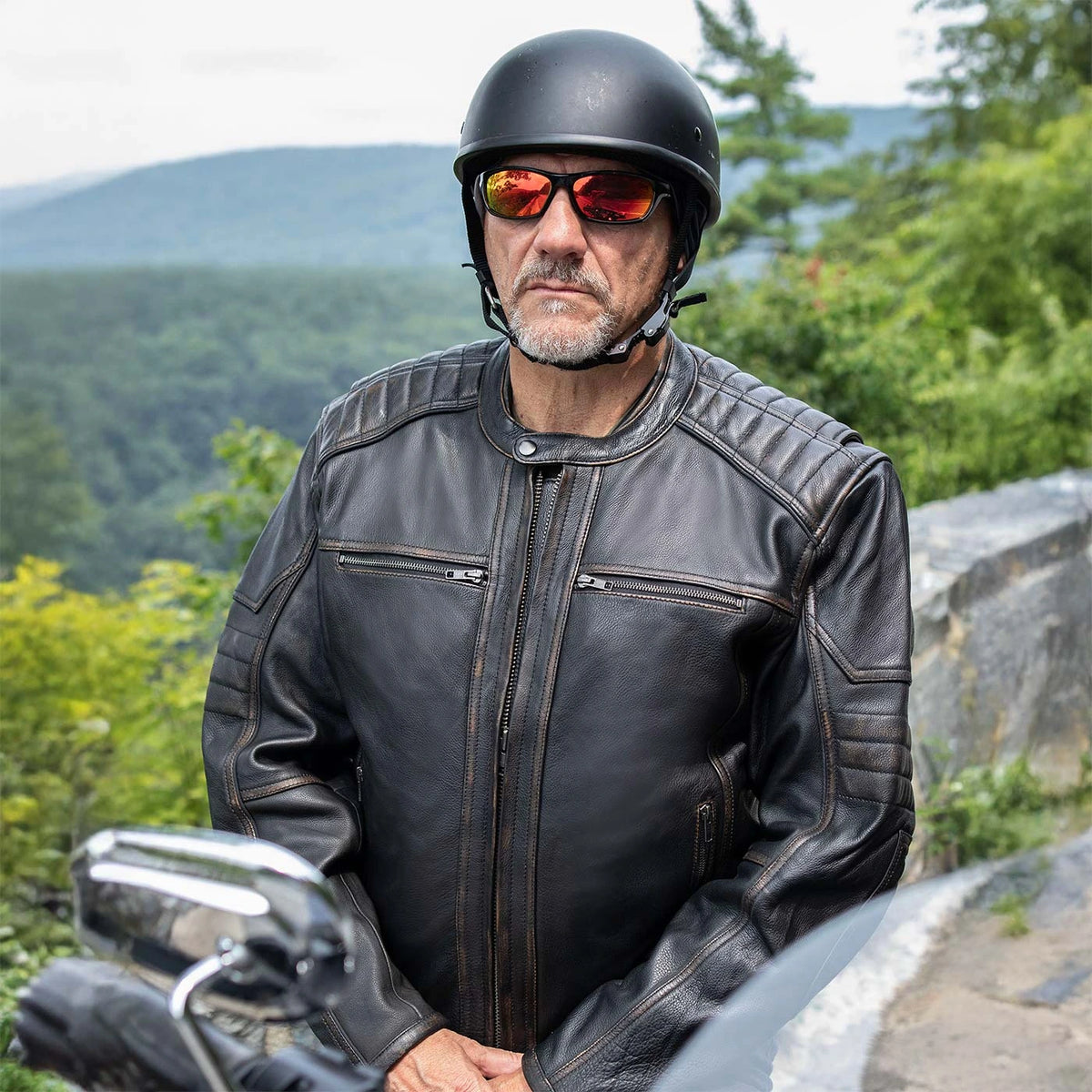 Men's Naked Cowhide Motorcycle Jacket - Brown