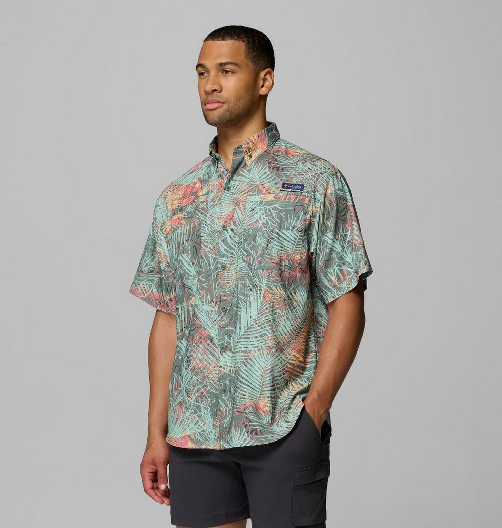 Men's Vented Short-Sleeve Fishing Shirt - Green Gingham