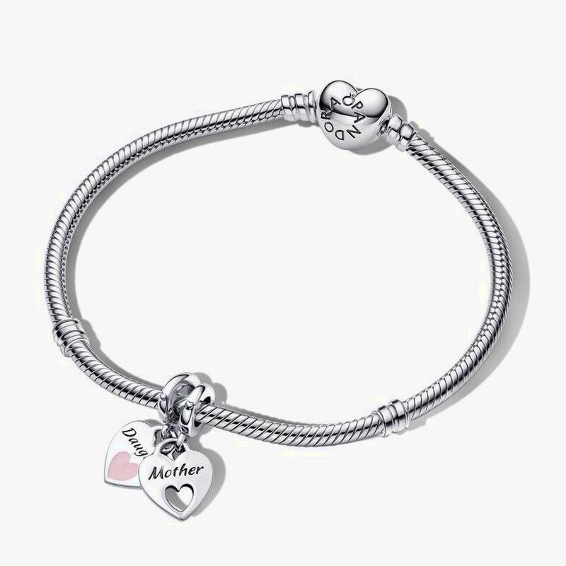 Mother Daughter Heart Charm And Bracelet Set