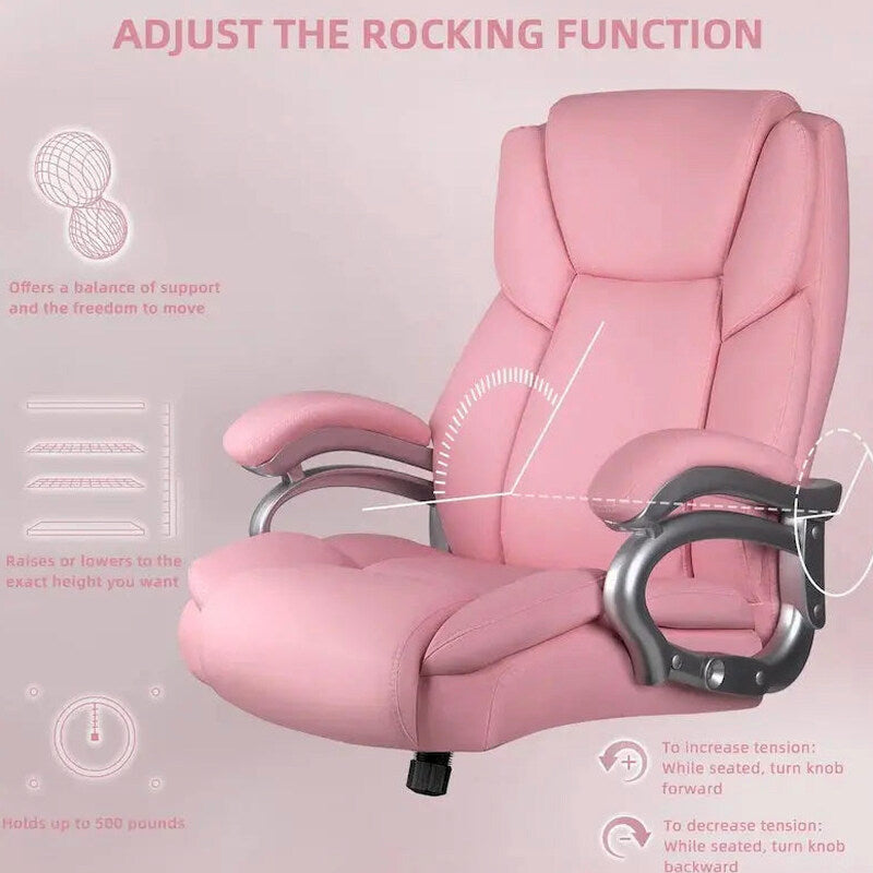 Bossin Big & Tall Executive Office Chair, 500-lb Capacity, PU Leather - Adjustable Lumbar Support