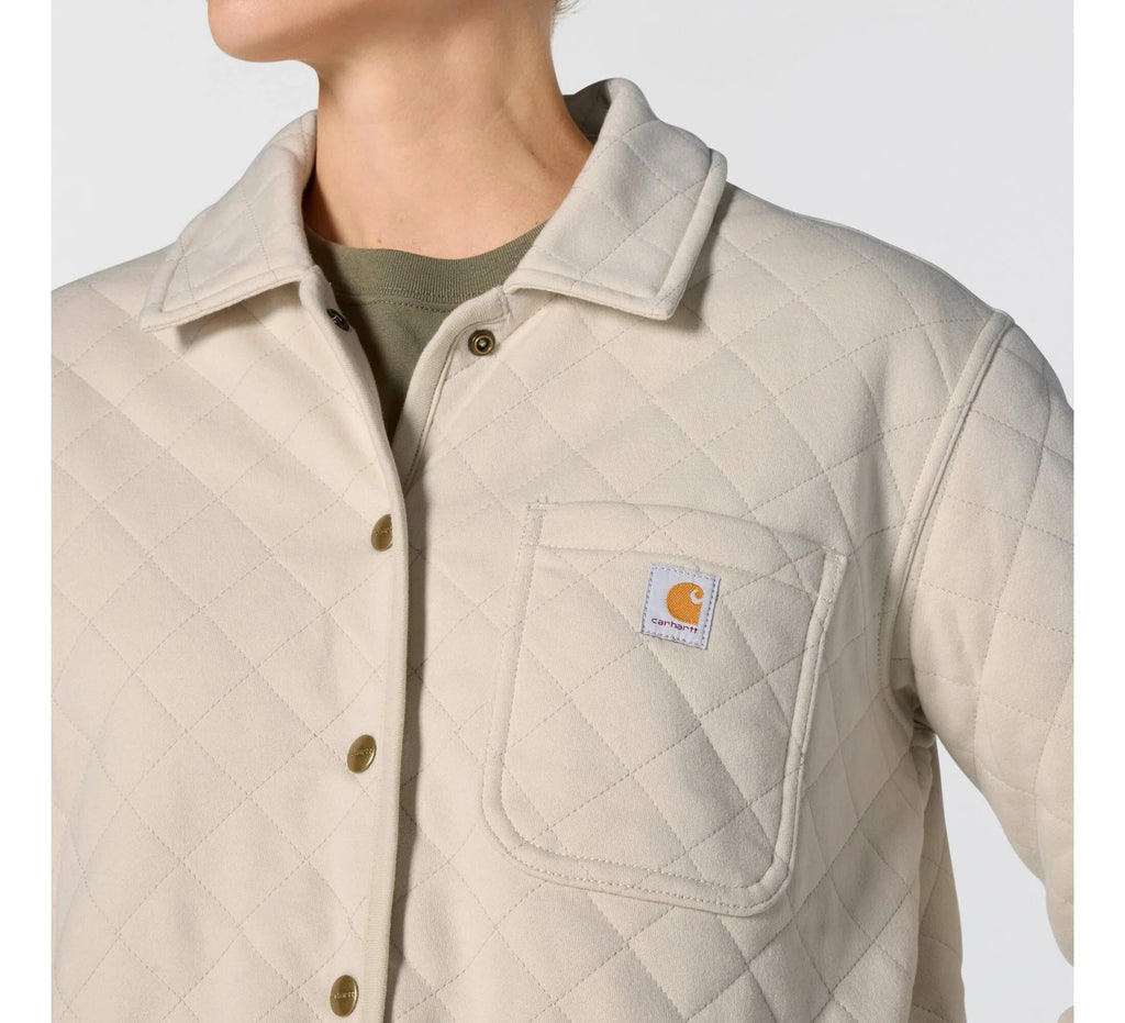 Women's Quilted Fleece Shirt Jacket - Oatmeal