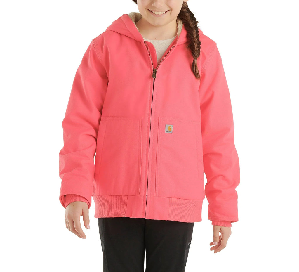 Girls' Sherpa-Lined Hooded Canvas Jacket - Pink