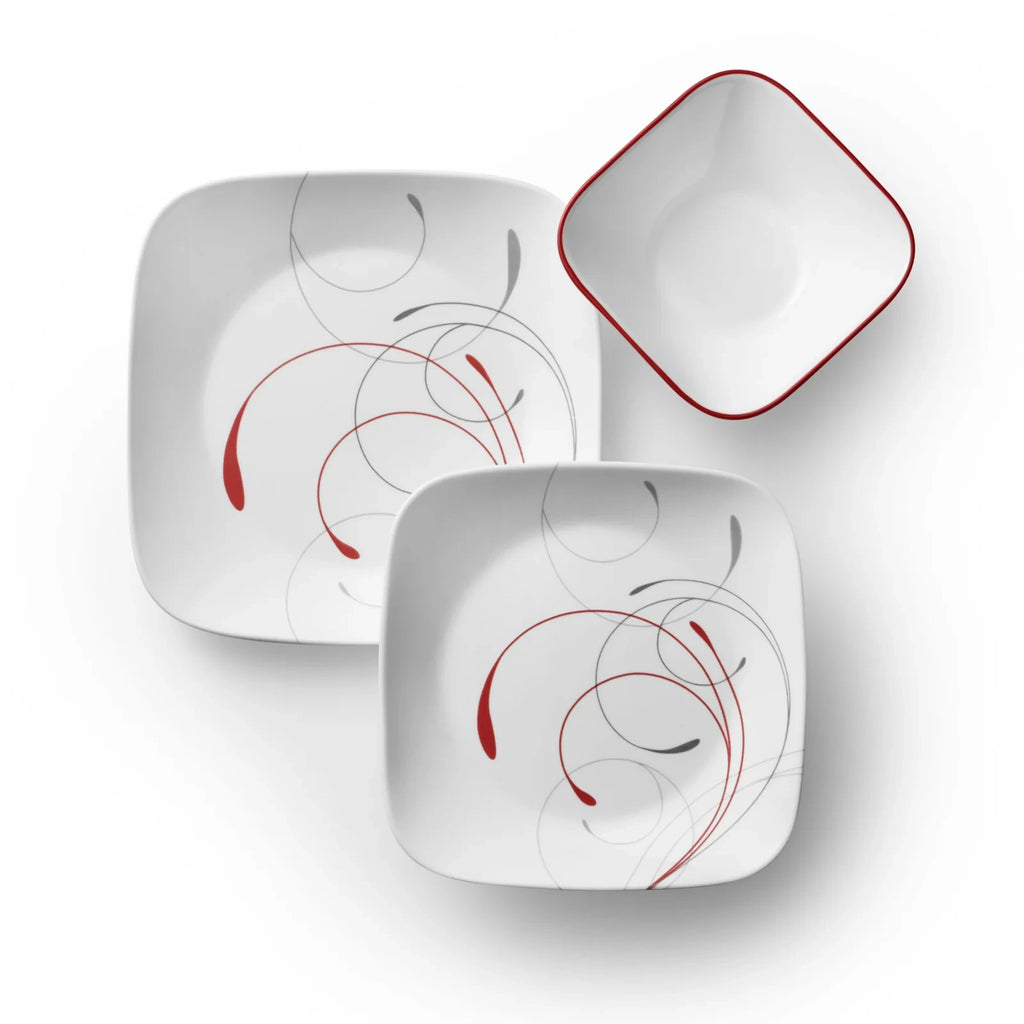 12-Piece Square Dinnerware Set - Red And Gray