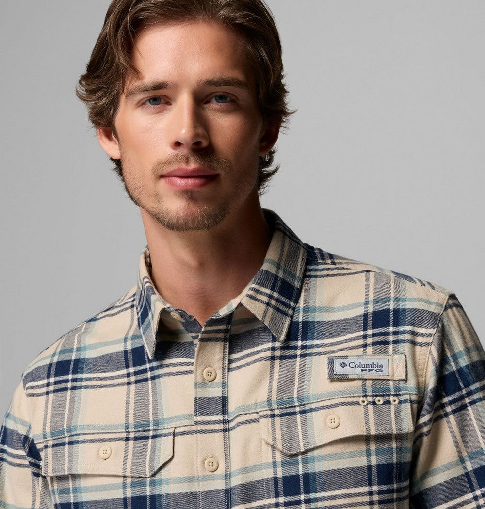Men's Stretch Cotton Fishing Flannel Shirt - Blue