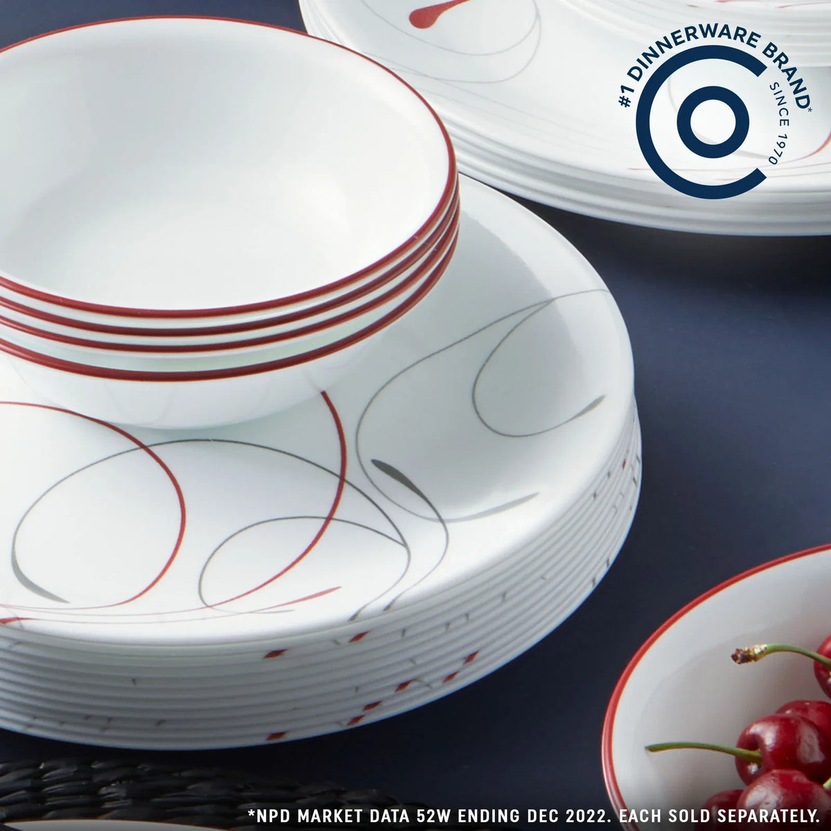 8.5-Inch Glass Salad Plates, Set of 6 - Red Gray