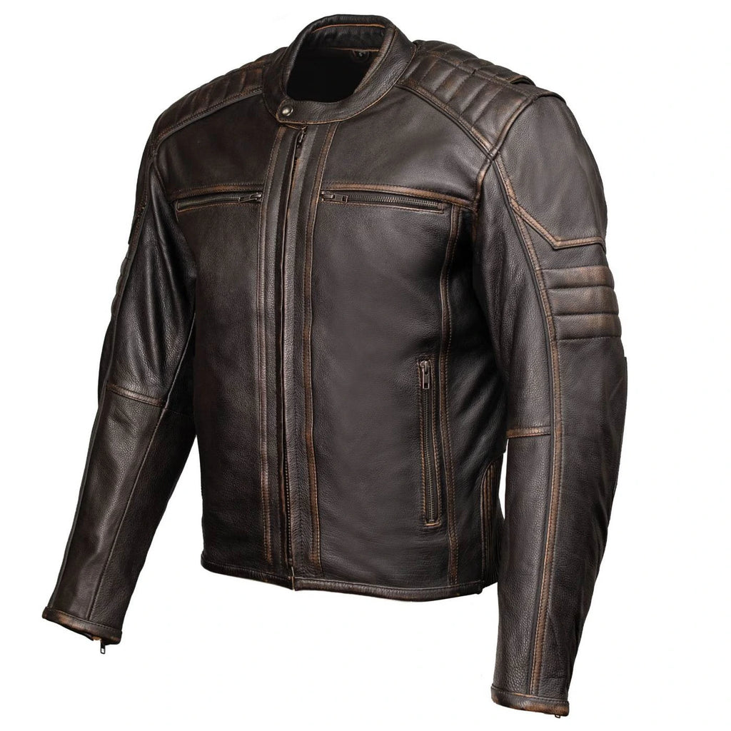 Men's Naked Cowhide Motorcycle Jacket - Brown