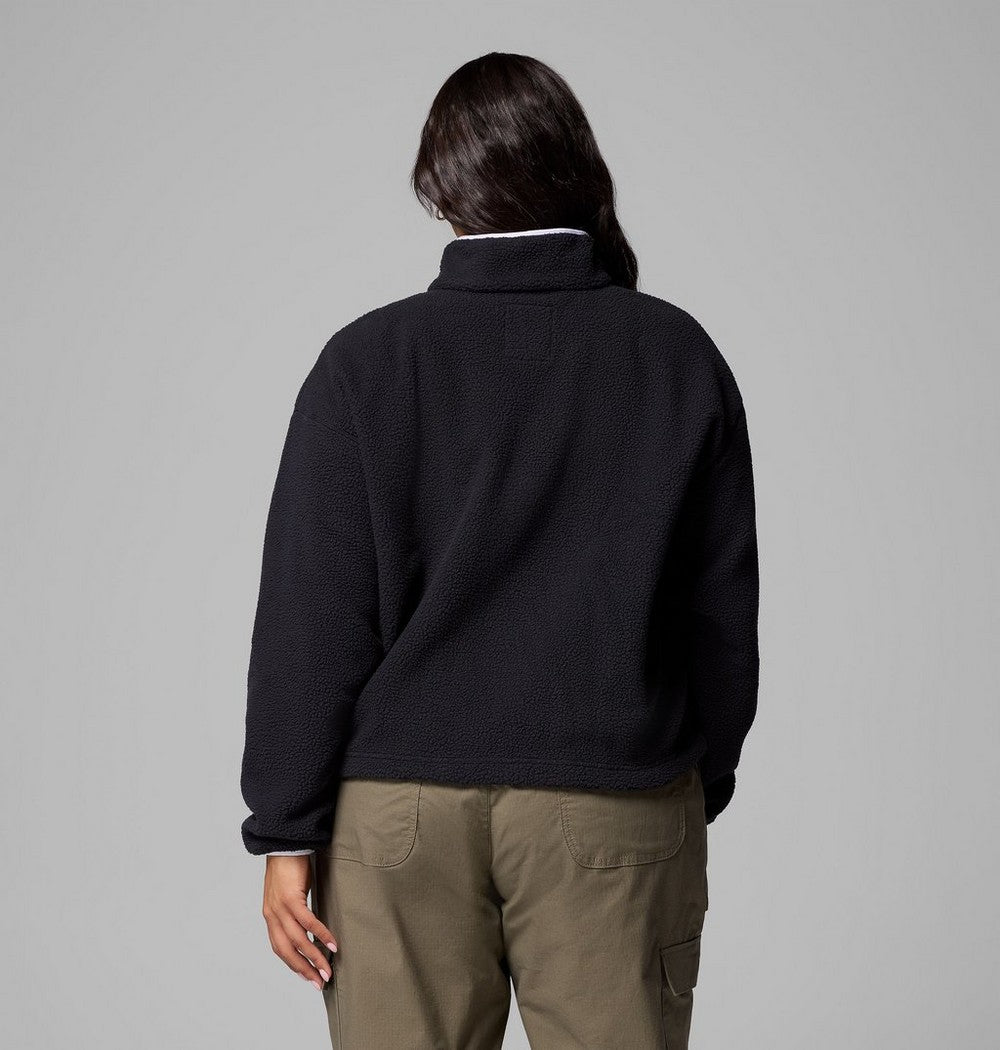 Women's Plus Cropped Sherpa Half-Snap Pullover - Tan