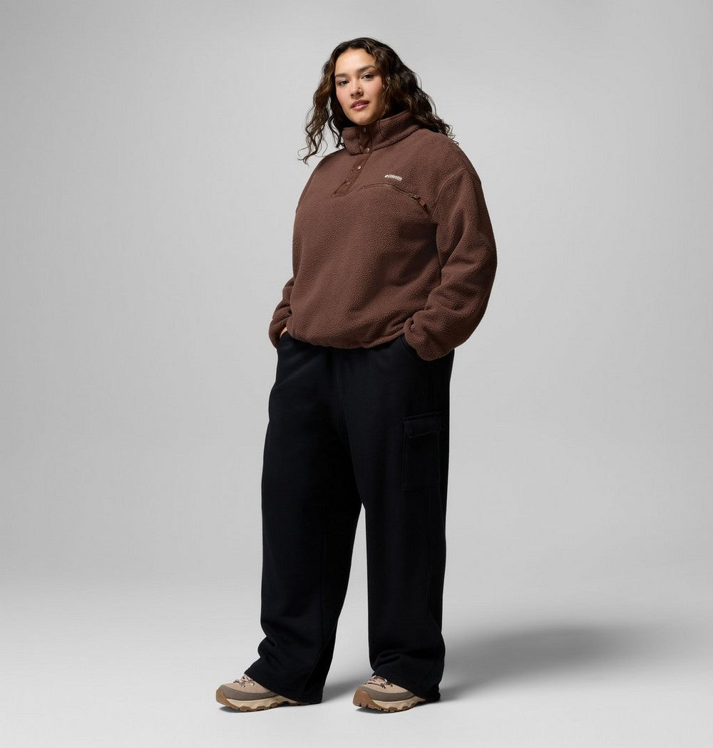 Women's Plus Cropped Sherpa Half-Snap Pullover - Tan