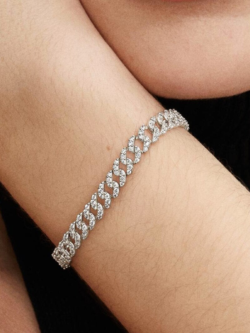 Pavé Curb Link Bracelet - Silver