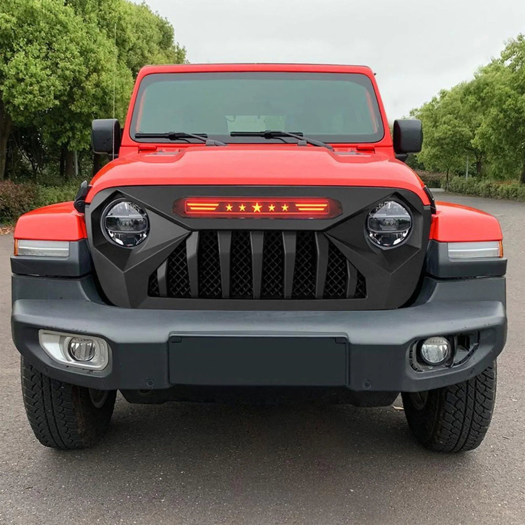 AMERICAN MODIFIED Demon Grille With Red Lights For 18-21 Wrangler/Gladiator