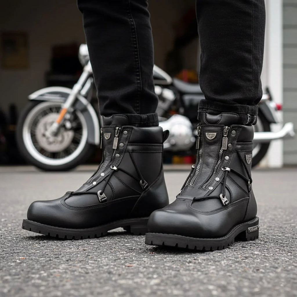 Men's Extra-Wide Zip Motorcycle Boots - Black