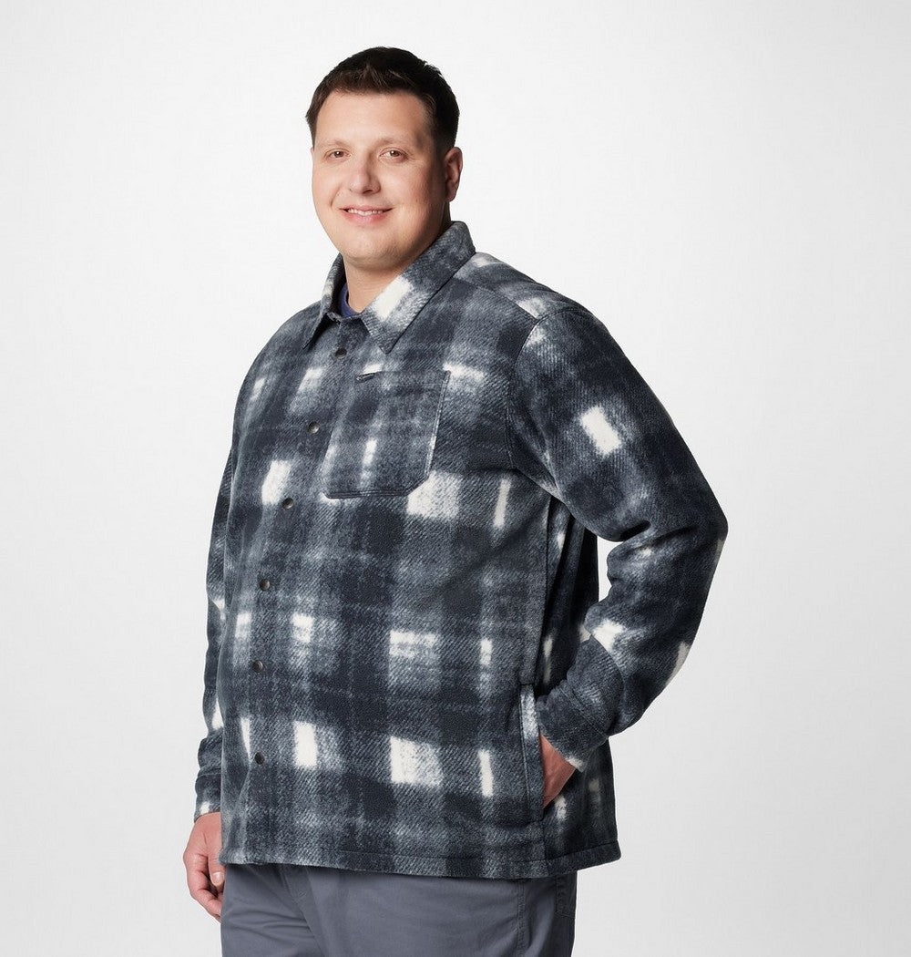 Men's Big Printed Fleece Shirt Jacket - Cream