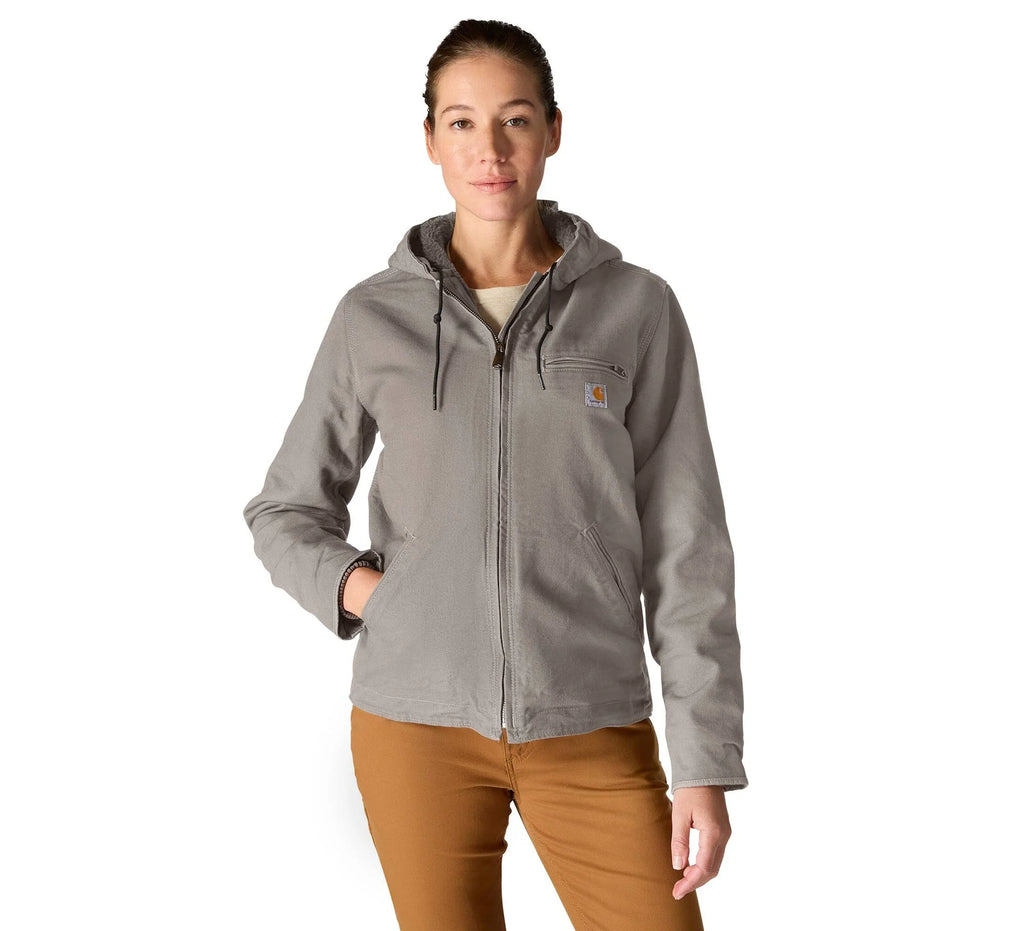 Women's Sherpa-Lined Cotton Canvas Hooded Jacket - Taupe
