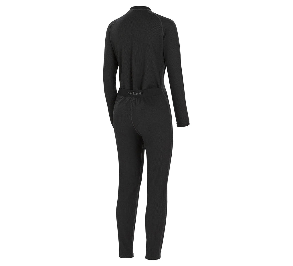 Women's Waffle Knit Zip Front Base Layer - Black