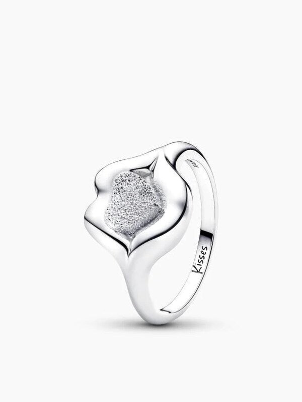 Red Enamel Lips Ring - Silver