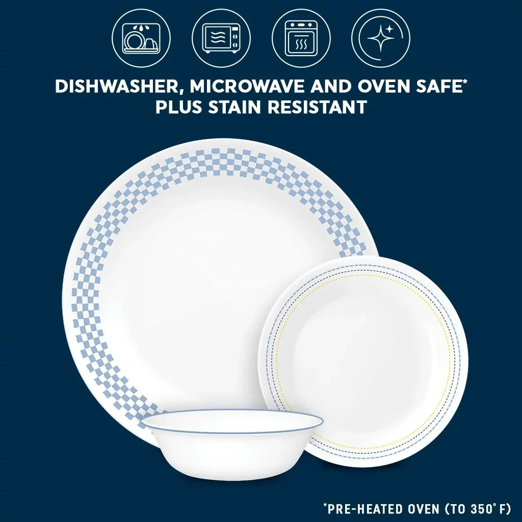 12-Piece Blue Checkered Dinnerware Set