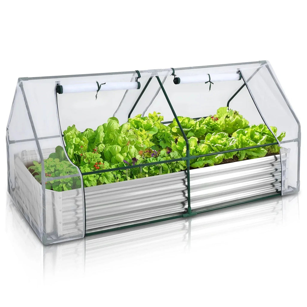 Galvanized Raised Garden Bed With Mesh Greenhouse Cover, 6 x 3 x 3 FT - 2 Roll-Up Doors