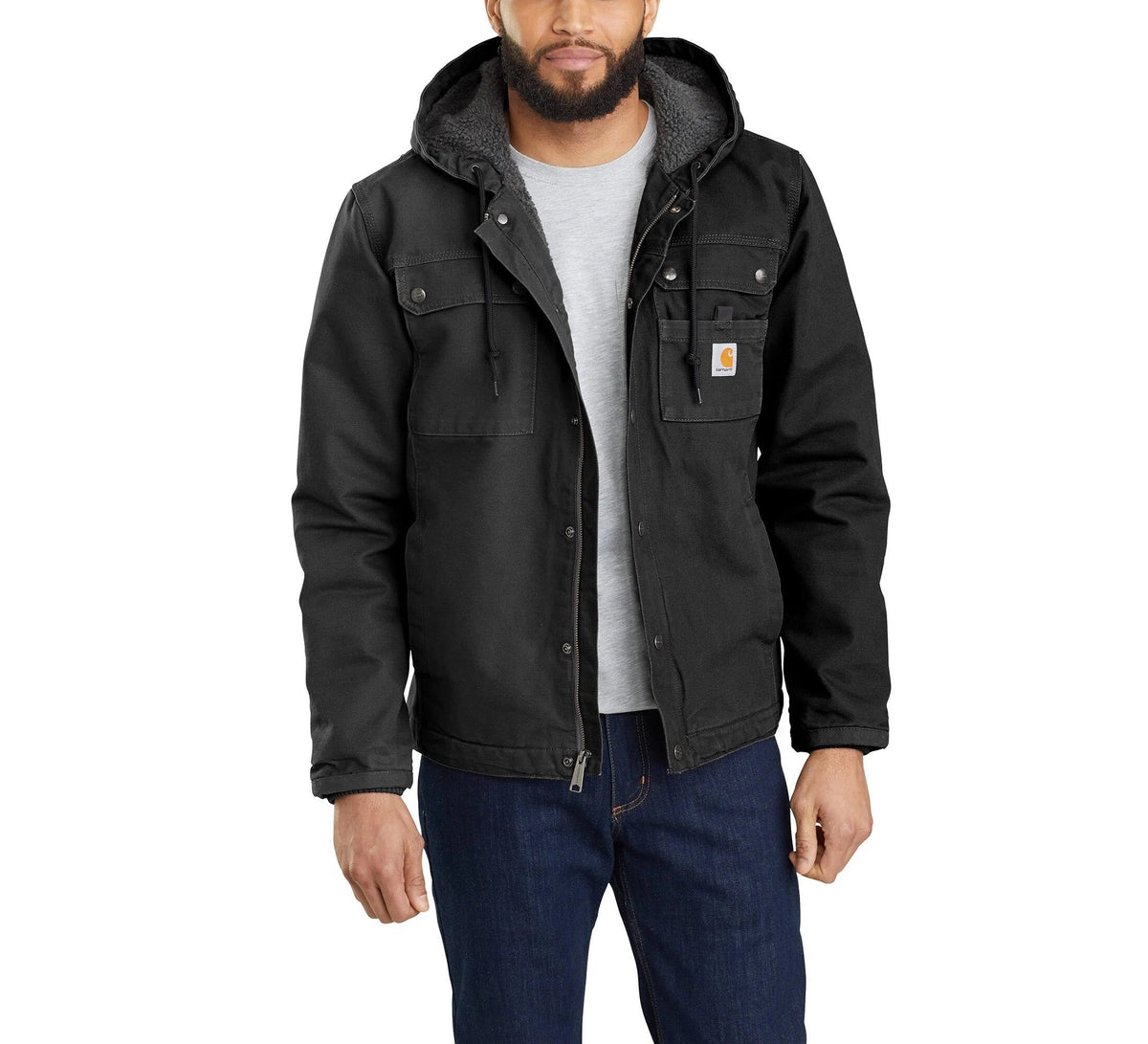 Men's Sherpa-Lined Cotton Canvas Jacket - Black