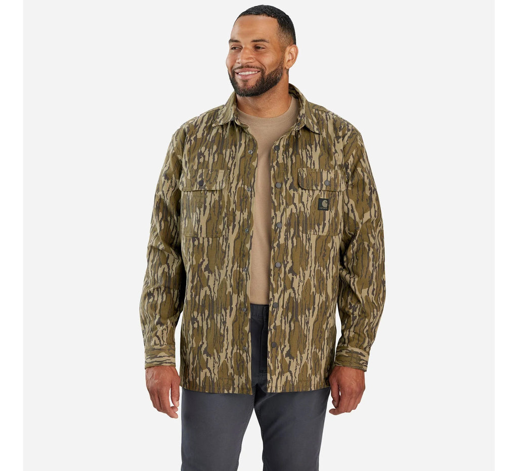 Men's Fleece-Lined Stretch Canvas Shirt Jacket - Camo