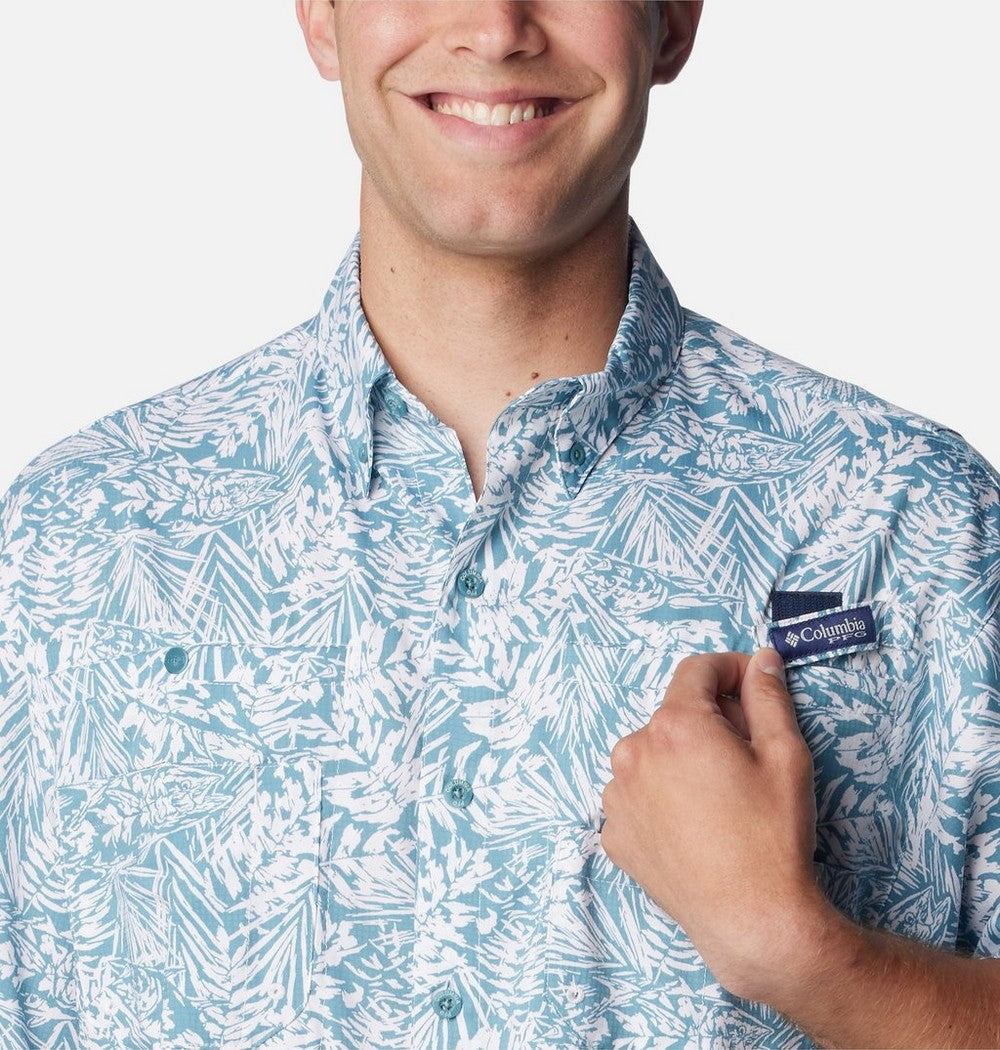 Men's Vented Short-Sleeve Fishing Shirt - Green Gingham