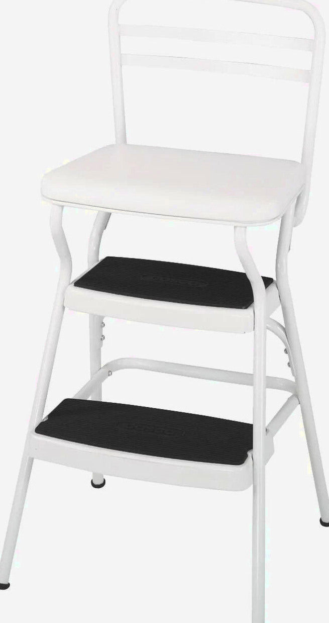 COSCO Stylaire Retro Chair And Step Stool With Flip-Up Seat - White, One Pack