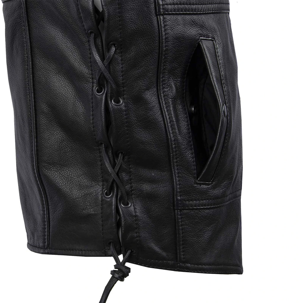 Men's Side-Laced Cowhide Motorcycle Vest - Black