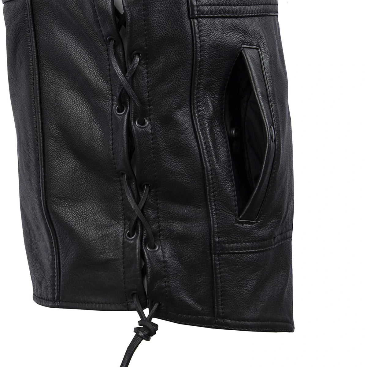 Men's Side-Laced Cowhide Motorcycle Vest - Black