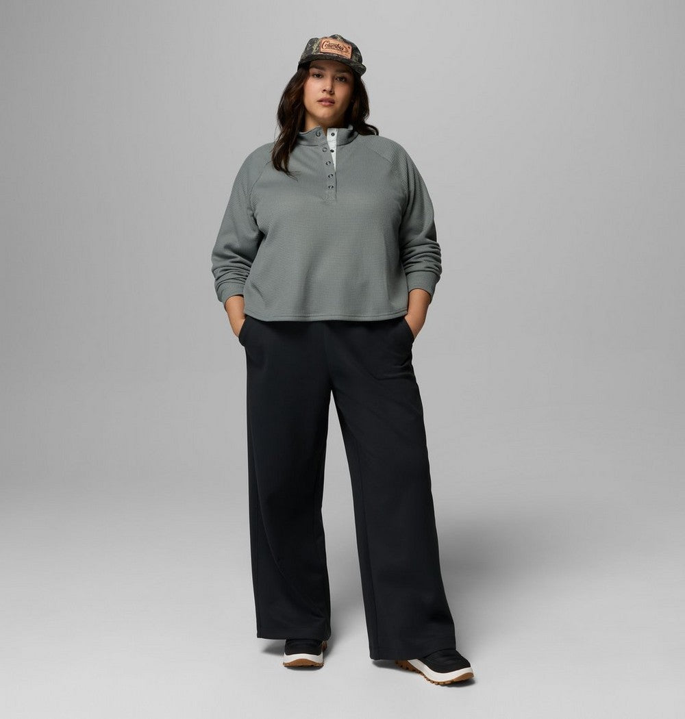 Women's Plus Waffle-Knit Half-Snap Shirt - Gray