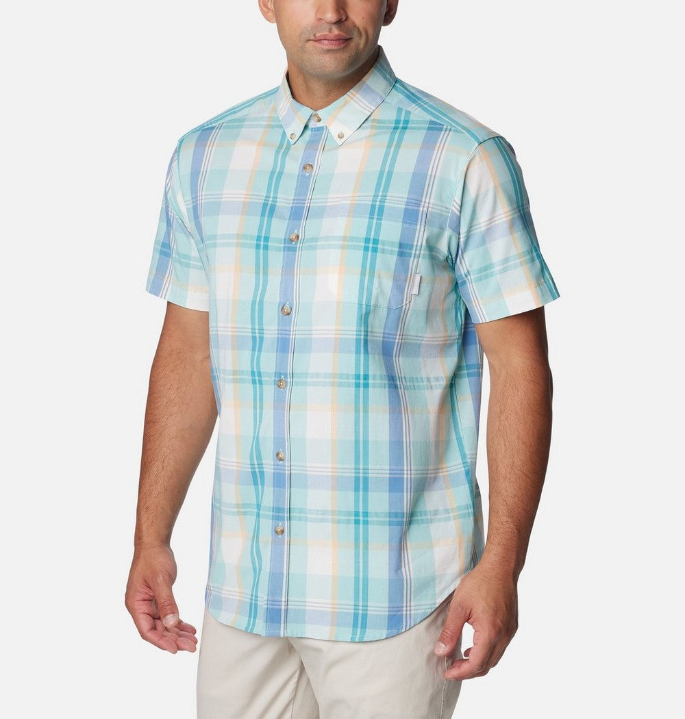 Men's Stretch Short Sleeve Plaid Shirt - Navy