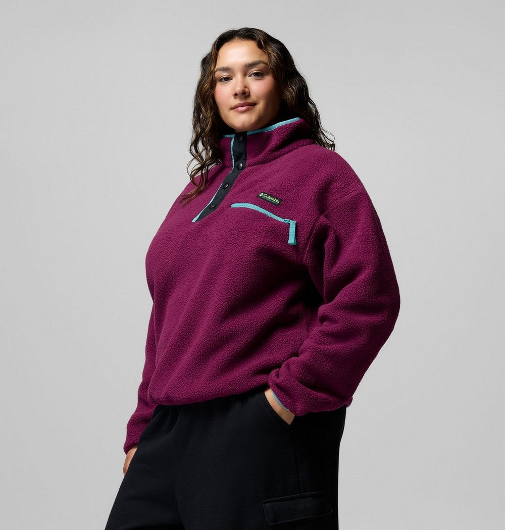 Women's Plus Cropped Sherpa Half-Snap Pullover - Tan