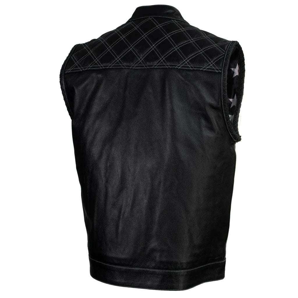 Men's Leather Motorcycle Vest - Black