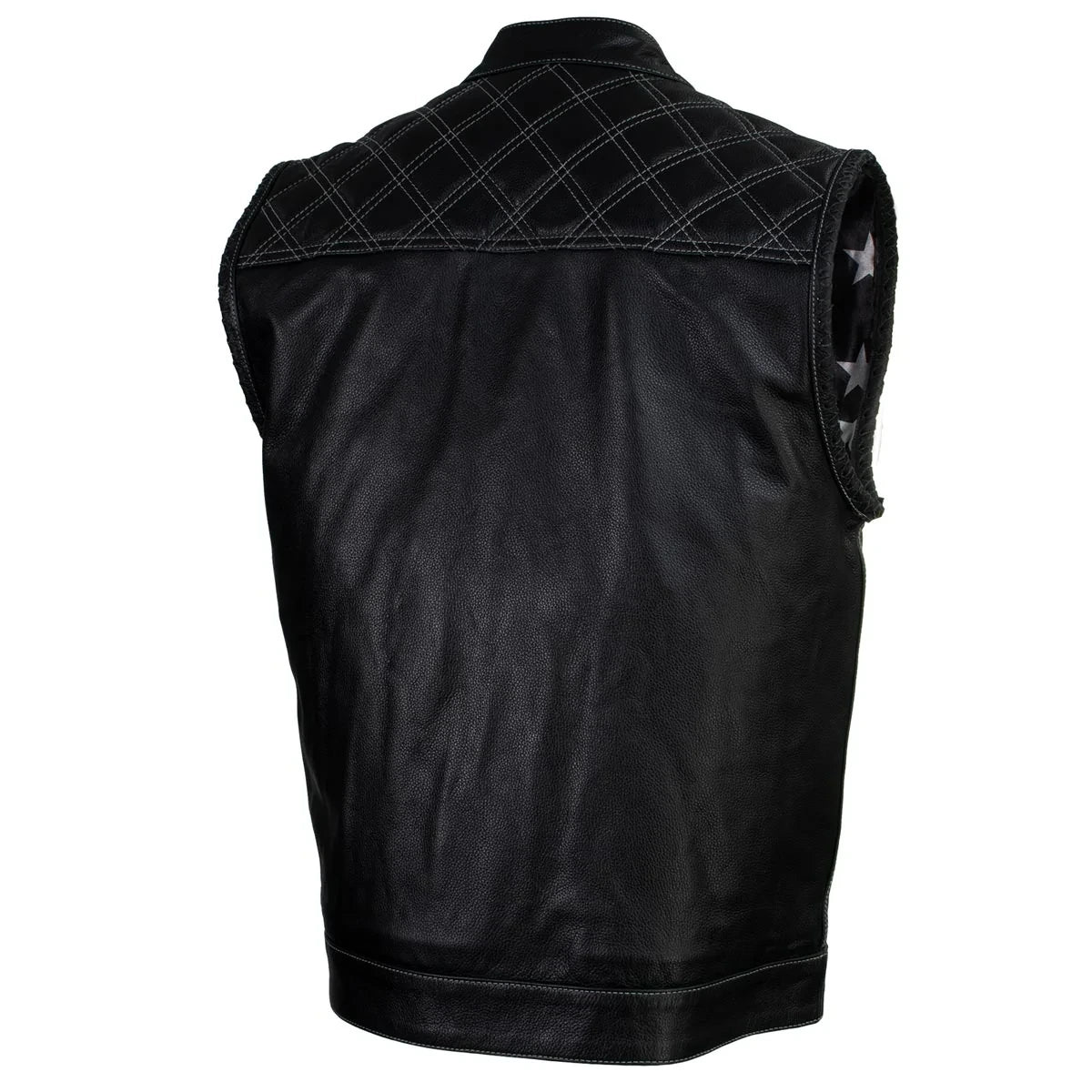 Men's Leather Motorcycle Vest - Black