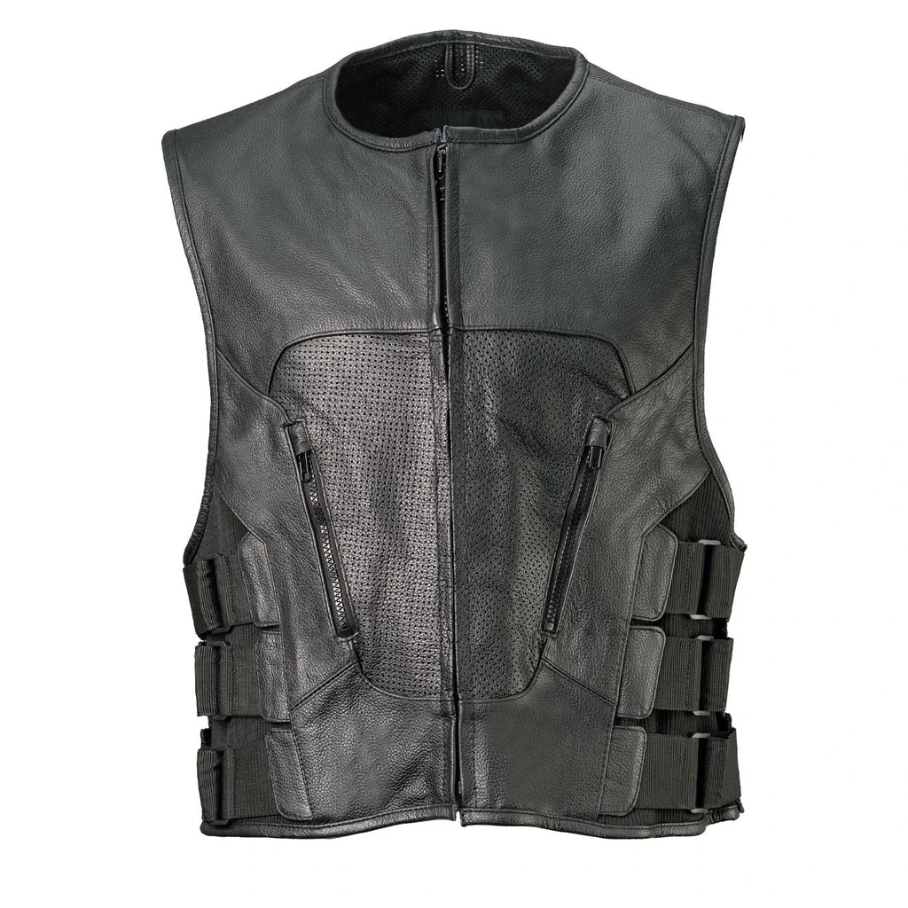 Men's Leather Motorcycle Vest - Black