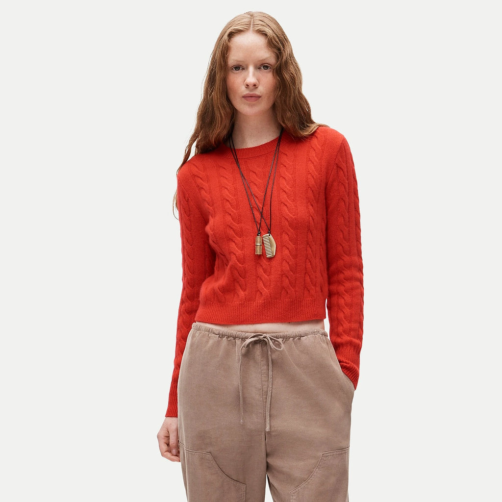Women's Cable-Knit Cashmere Crewneck Sweater - Navy
