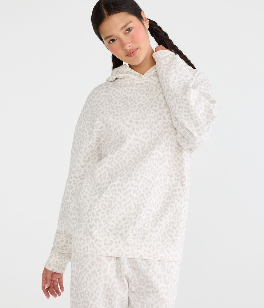 Oversized Leopard-Print Pullover Fleece Hoodie