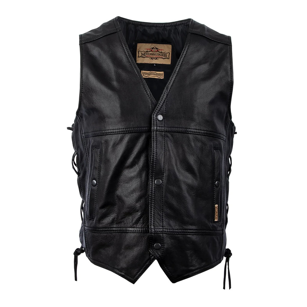 Men's Side-Laced Cowhide Motorcycle Vest - Black