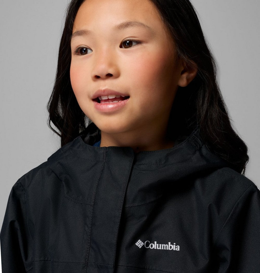 Girls' Long Waterproof Rain Jacket - Black