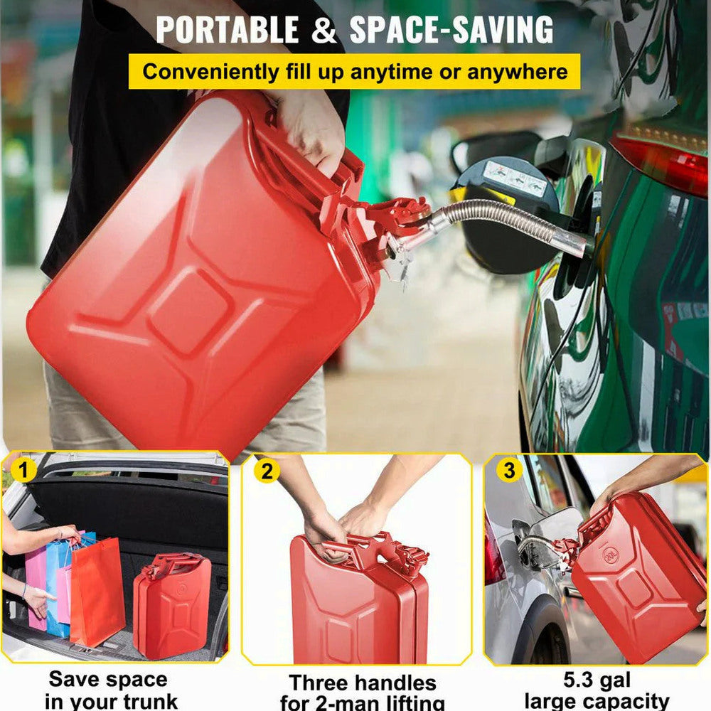 VEVOR Steel Jerry Fuel Can 5.3 Gallon/20 L, 2 Count, Red - 2X20LRED