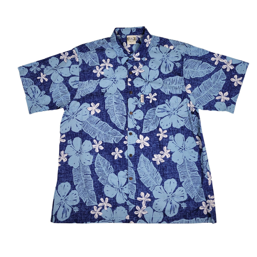 Texture Hibiscus (Navy) Hawaiian Shirts