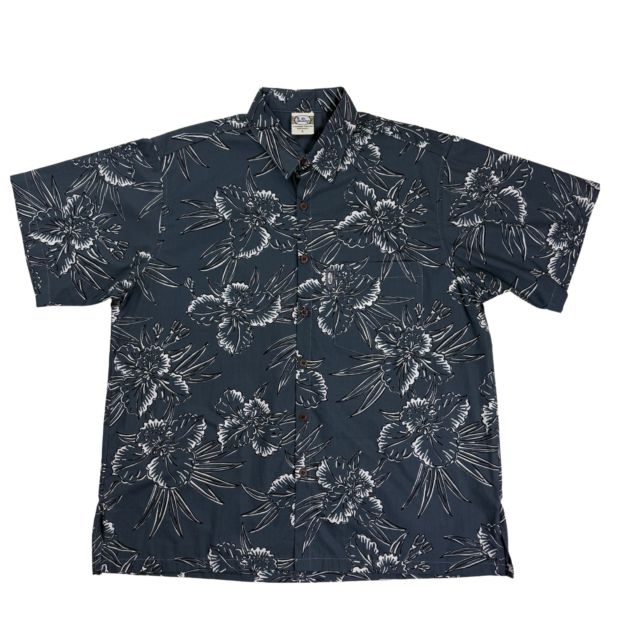 Orchid Lani (Charcoal) Hawaiian Shirts