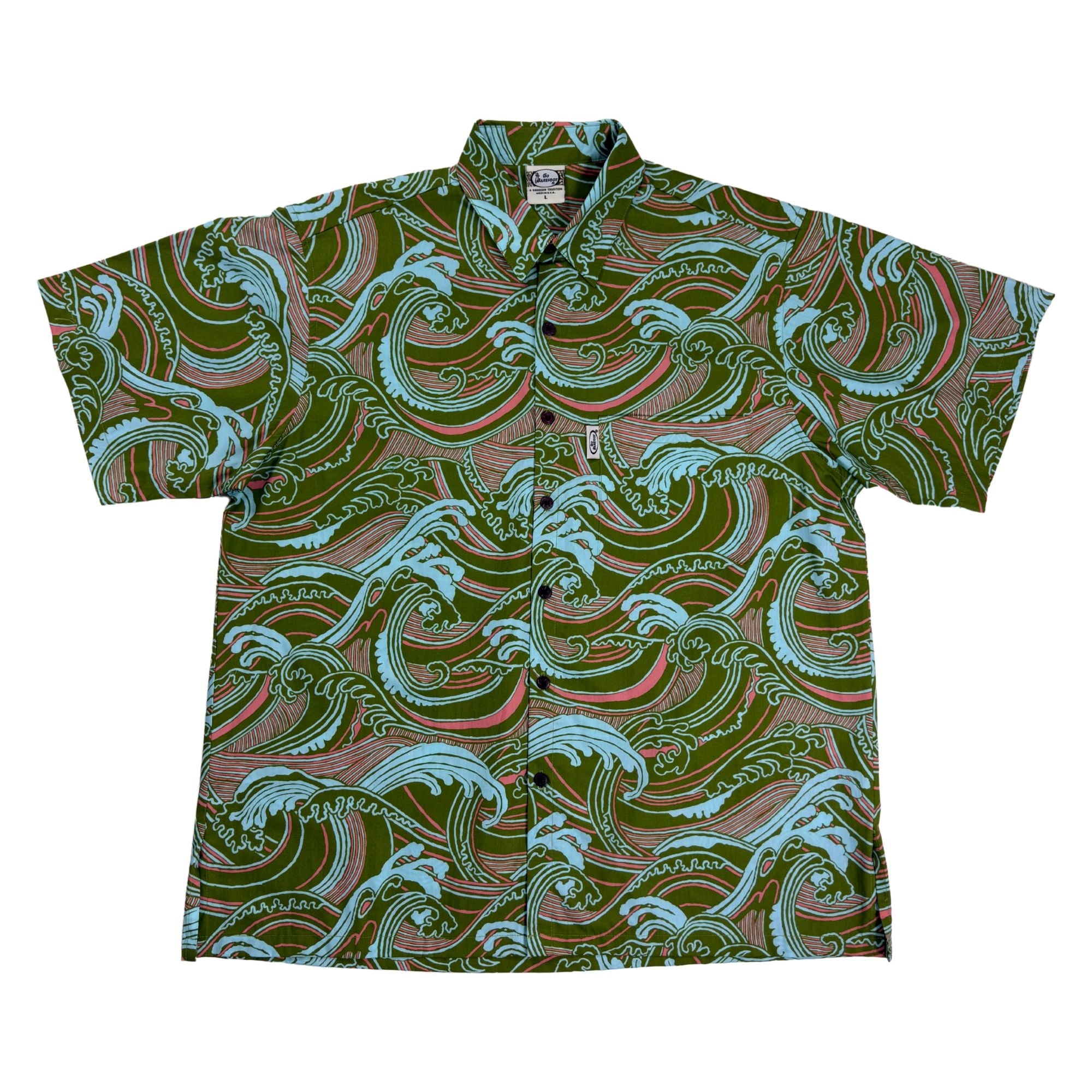 Waves (Olive) Hawaiian Shirts