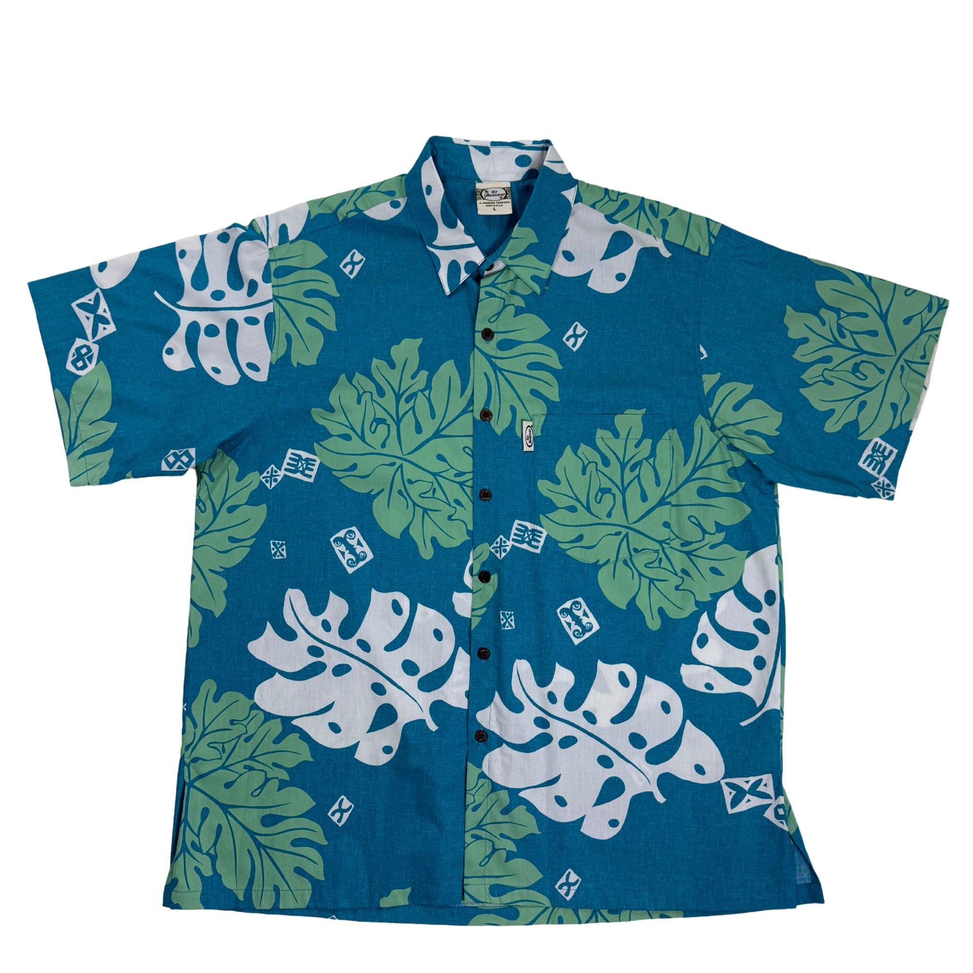 Tahitian Monsterra (Teal) Hawaiian Shirts