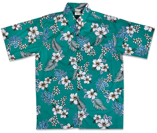 Haole Hibiscus (Jade) Hawaiian Shirts