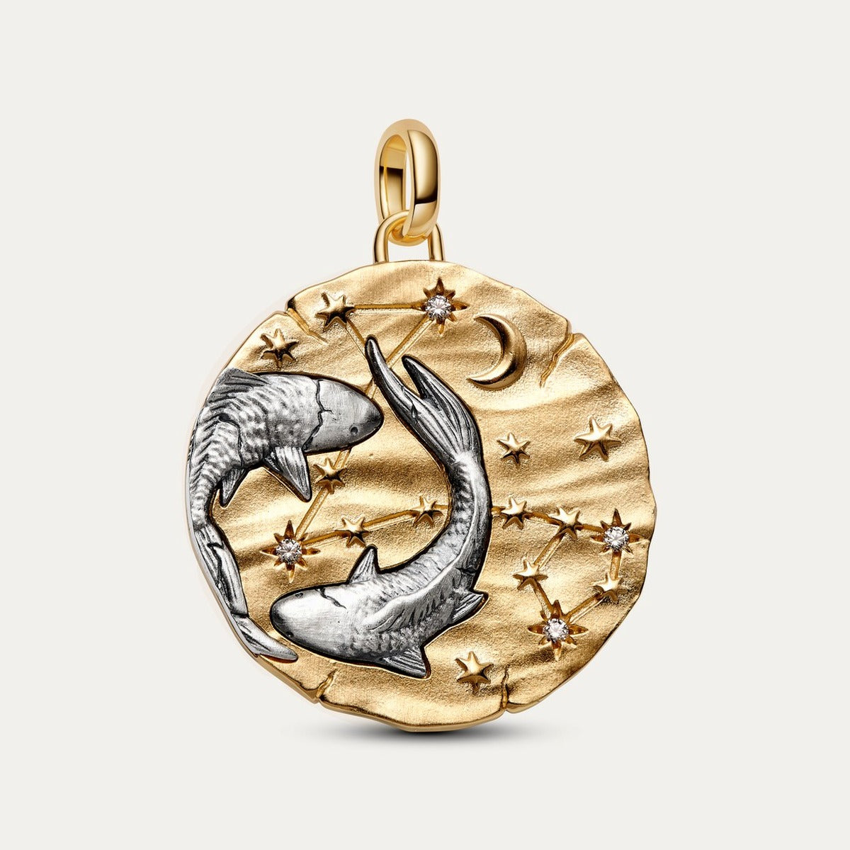 Oversized Pisces Zodiac Medallion Charm - Gold