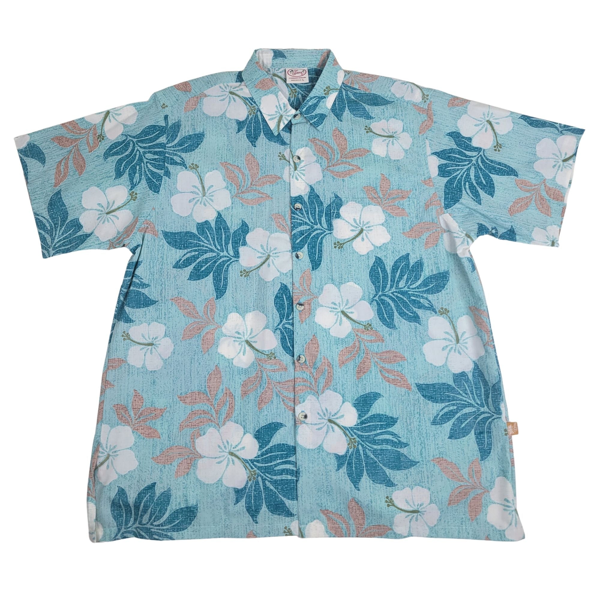 Hibiscus Cross Reverse (Aqua) Hawaiian Shirts