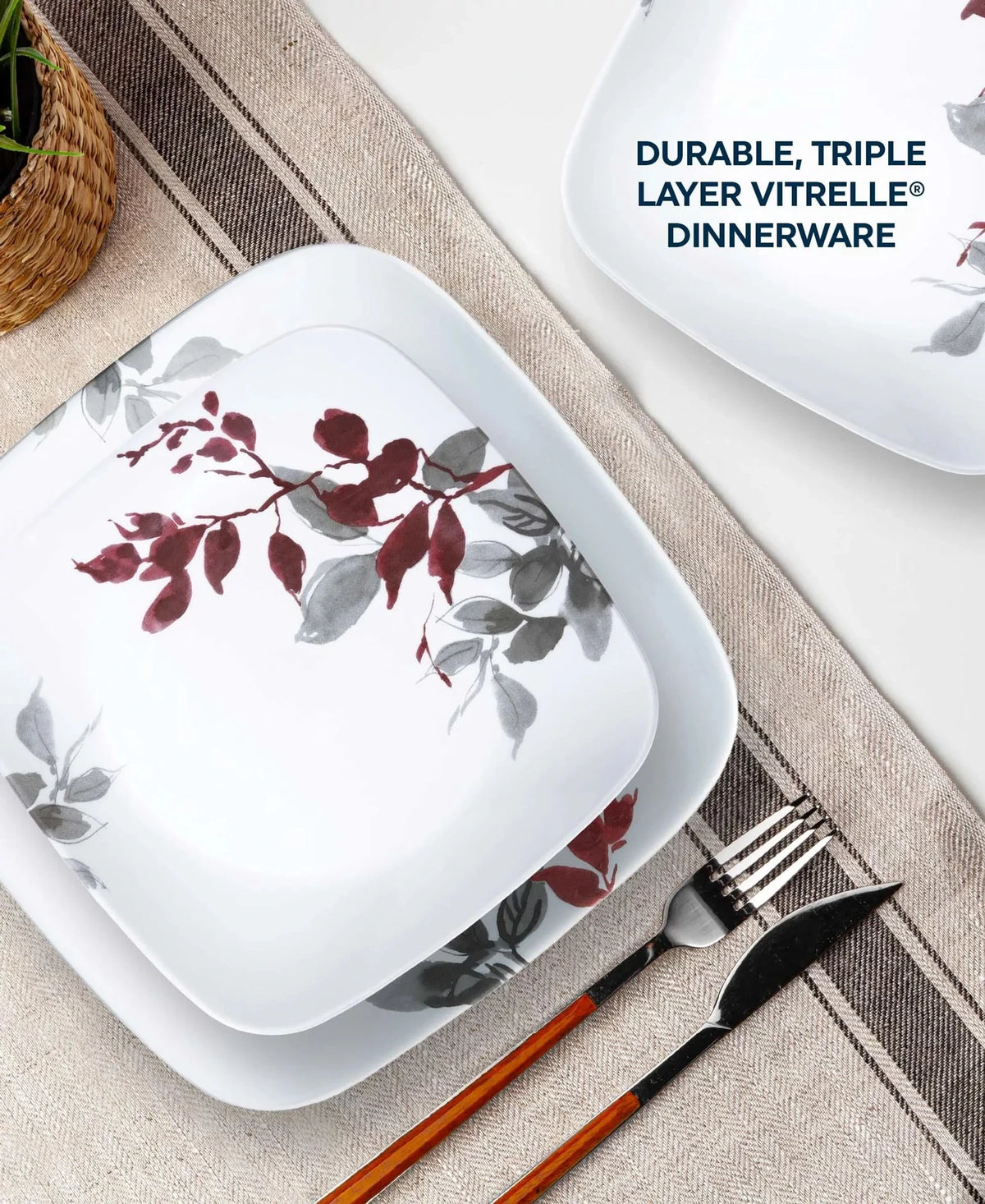 16-Piece Square Glass Dinnerware Set - Leaf Pattern
